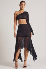 Embellished Handkerchief Hem Skirt in Black