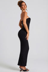 Embellished Bandeau Cowl Neck Maxi Dress in Black