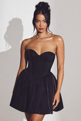 Corset Tulle Mini Dress in Jet Black