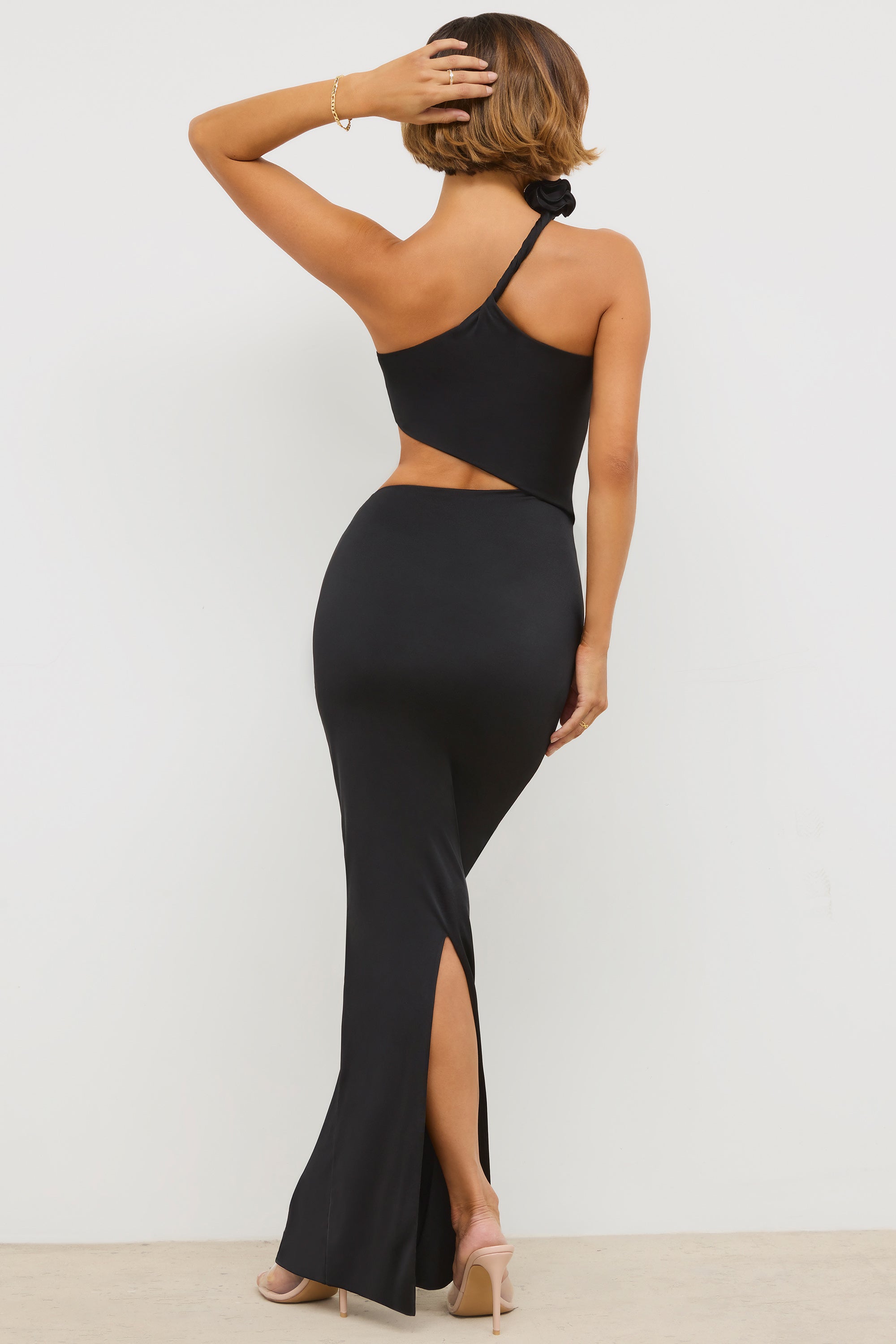 Jersey Asymmetric Cut Out Maxi Dress in Black