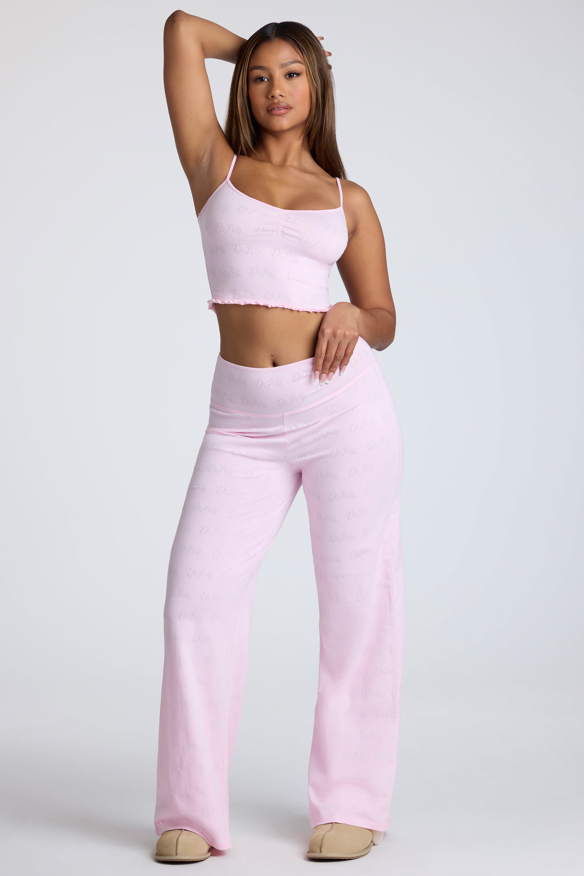 Strappy Ruched Pointelle Crop Top in Pink Lemonade