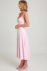 Sweetheart-Neck Ruched Midaxi Dress in Blush