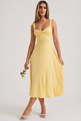 Sweetheart-Neck Ruched Midaxi Dress in Pastel Yellow