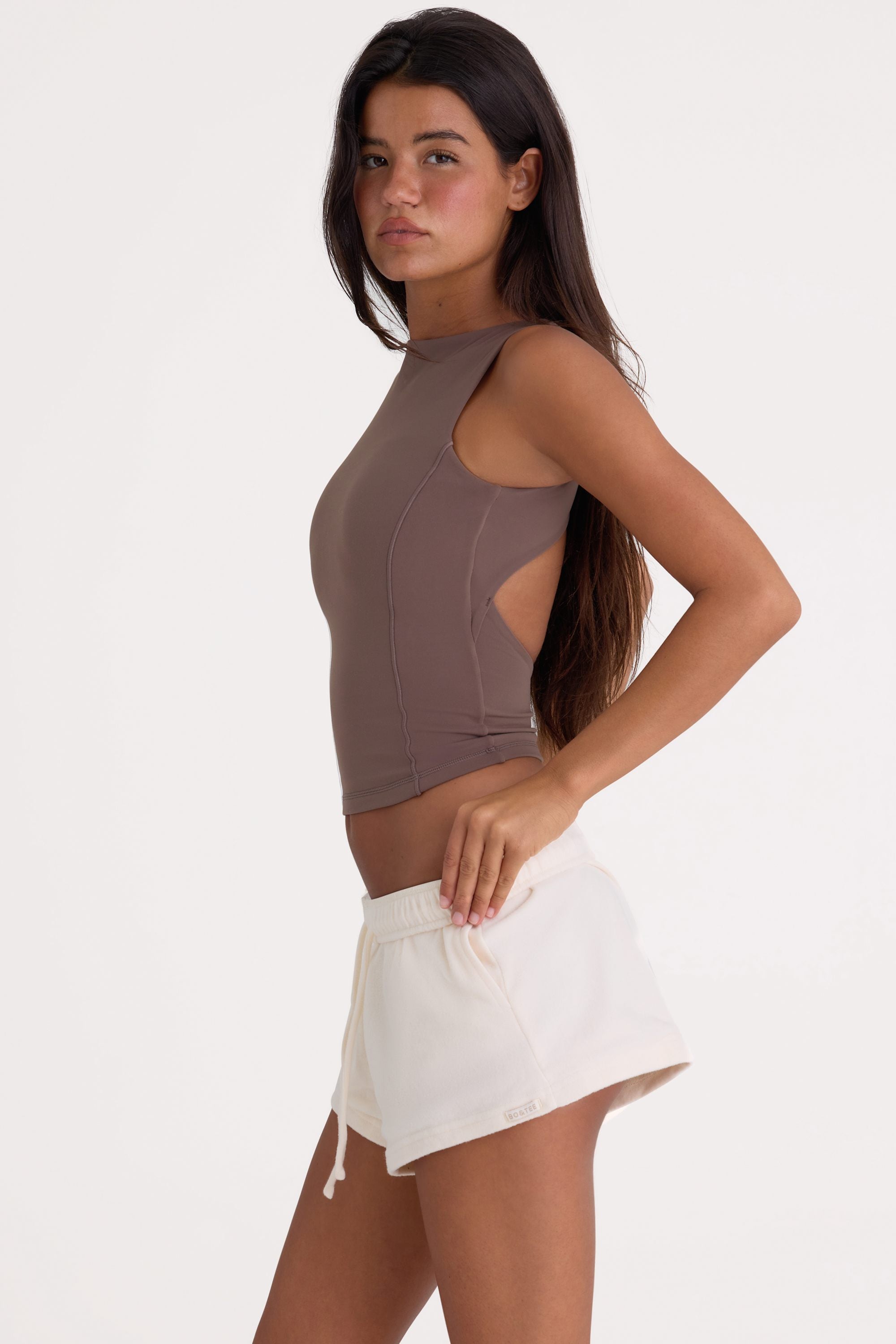 Brushed Jersey Elasticated Mini Shorts in Ecru