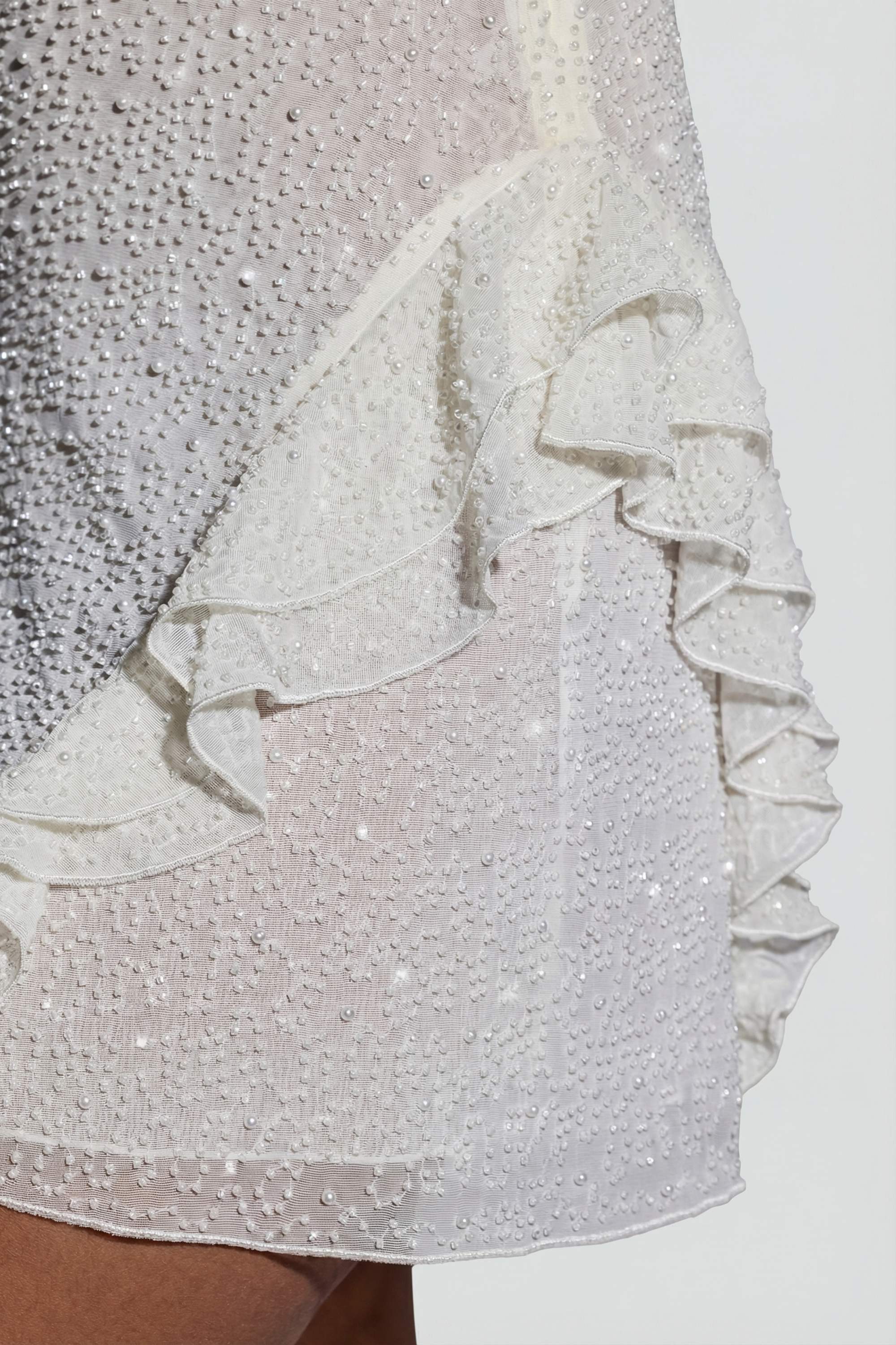 Embellished Frill Mini Dress in White
