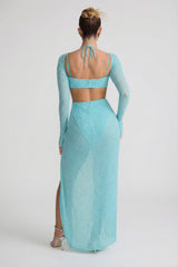 Embellished Cowl Neck Maxi Dress in Aquamarine