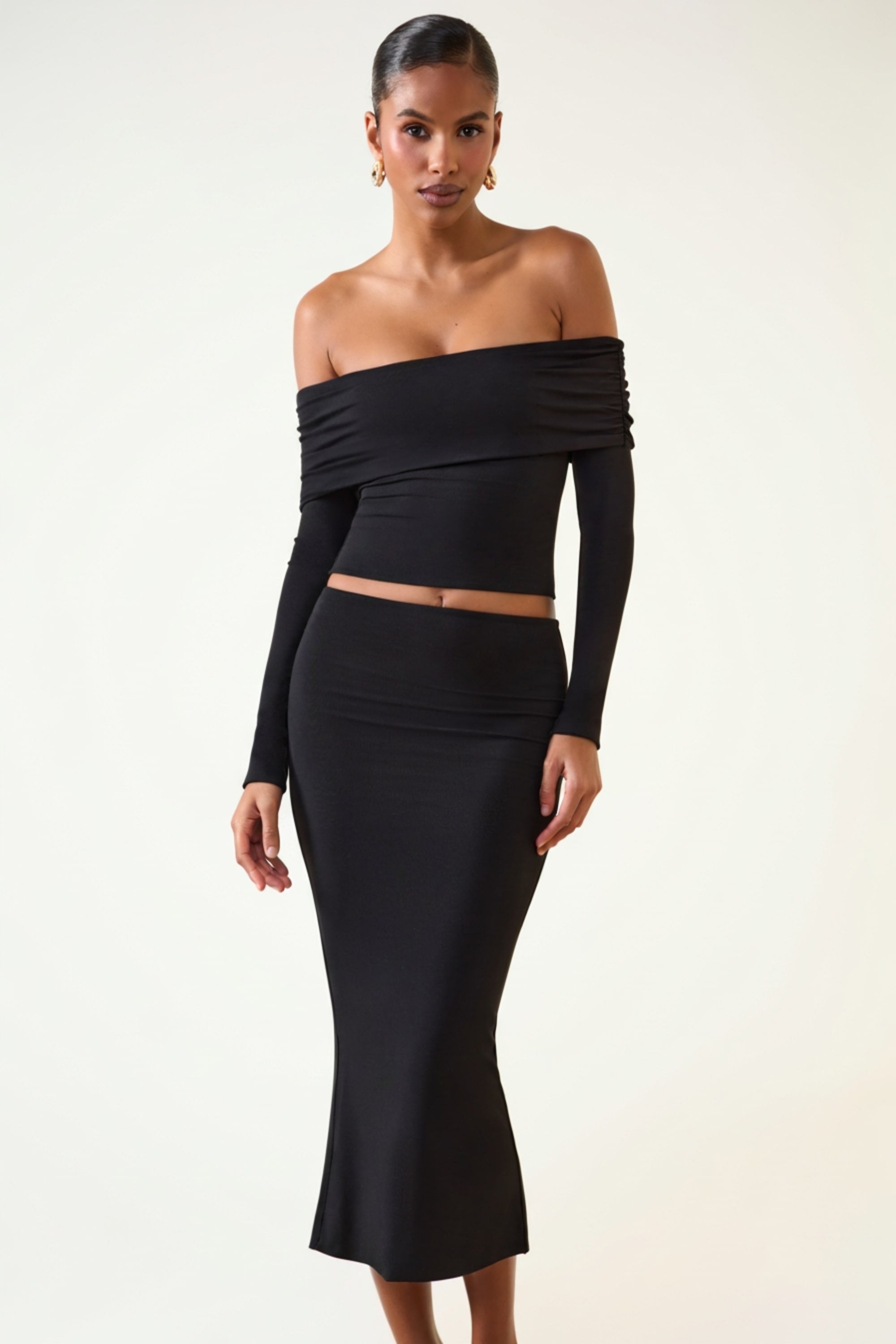 Modal Off-Shoulder Long-Sleeve Top in Black