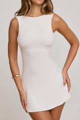 High Neck Open Back Mini Dress in White
